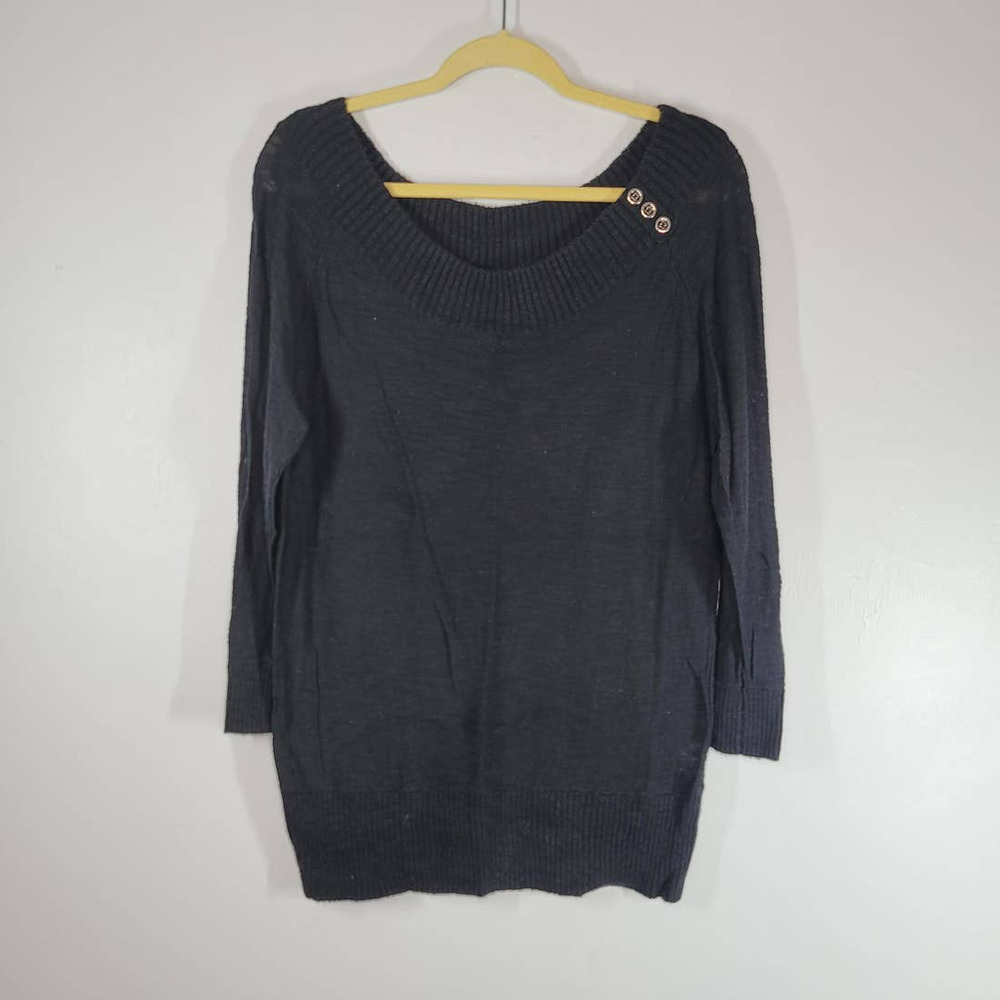 New York & Company Women's 3/4 Sleeve Off Shoulder Tunic Sweater Black Size XL